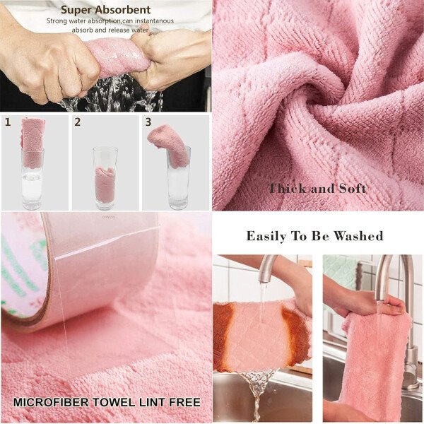 Paquete de 12 toallas de cocina de secado rápido, paños de cocina de terciopelo coral, paños reutilizables multiusos, paños de limpieza suaves absorbentes de té, trapos de microfibra de doble cara sin - Imagen 4