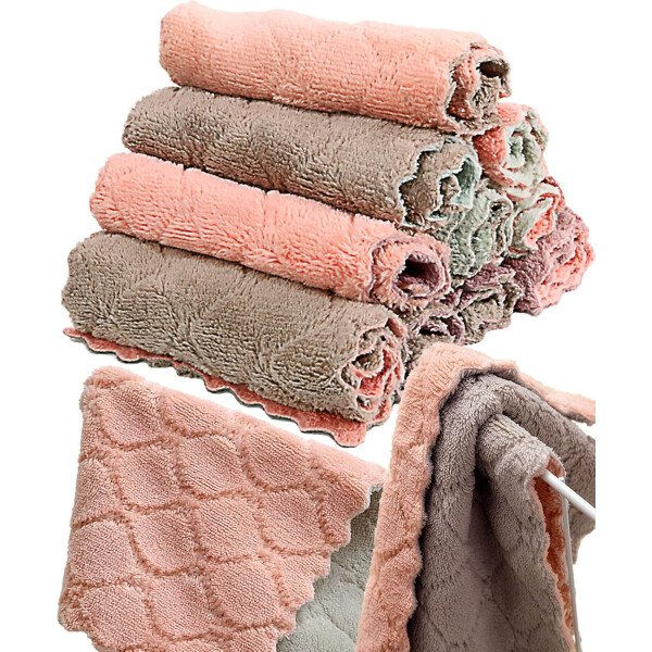 Paquete de 12 toallas de cocina de secado rápido, paños de cocina de terciopelo coral, paños reutilizables multiusos, paños de limpieza suaves absorbentes de té, trapos de microfibra de doble cara sin - Imagen 8