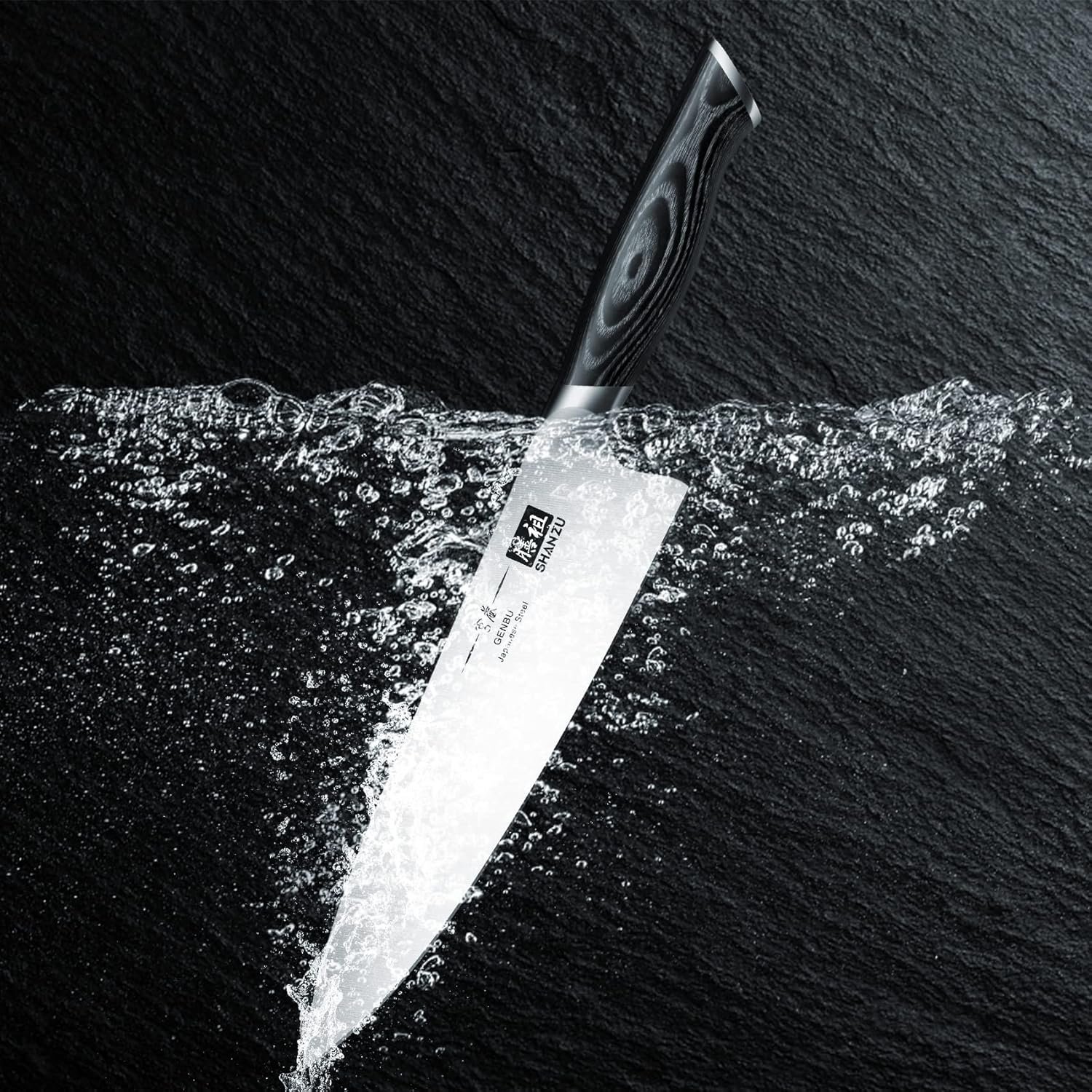 SHAN ZU - Juego de cuchillos para cocina con bloque, juego de cuchillos de cocina japoneses de acero súper con bloque extraíble y mango ergonómico K133, serie Black Tortoise Genbu - Imagen 11