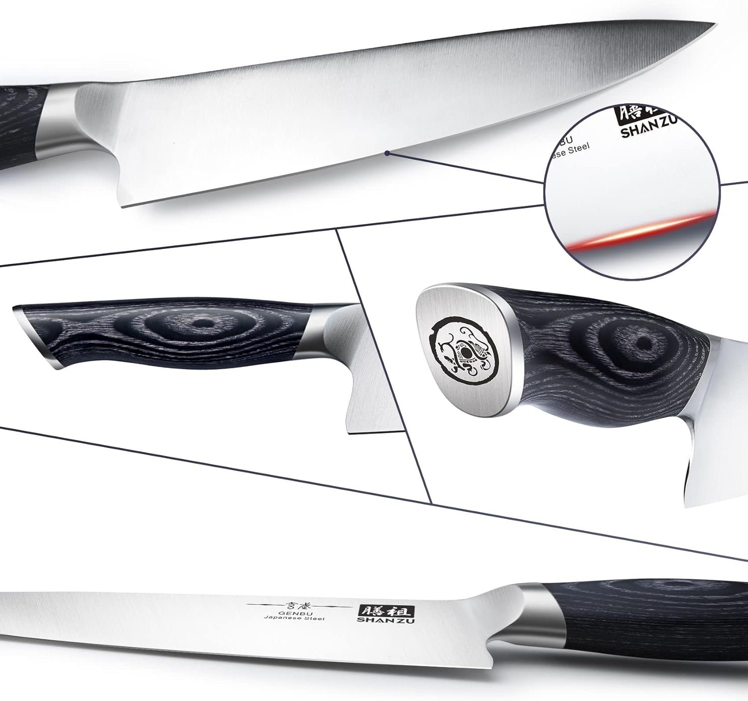 SHAN ZU - Juego de cuchillos para cocina con bloque, juego de cuchillos de cocina japoneses de acero súper con bloque extraíble y mango ergonómico K133, serie Black Tortoise Genbu - Imagen 13