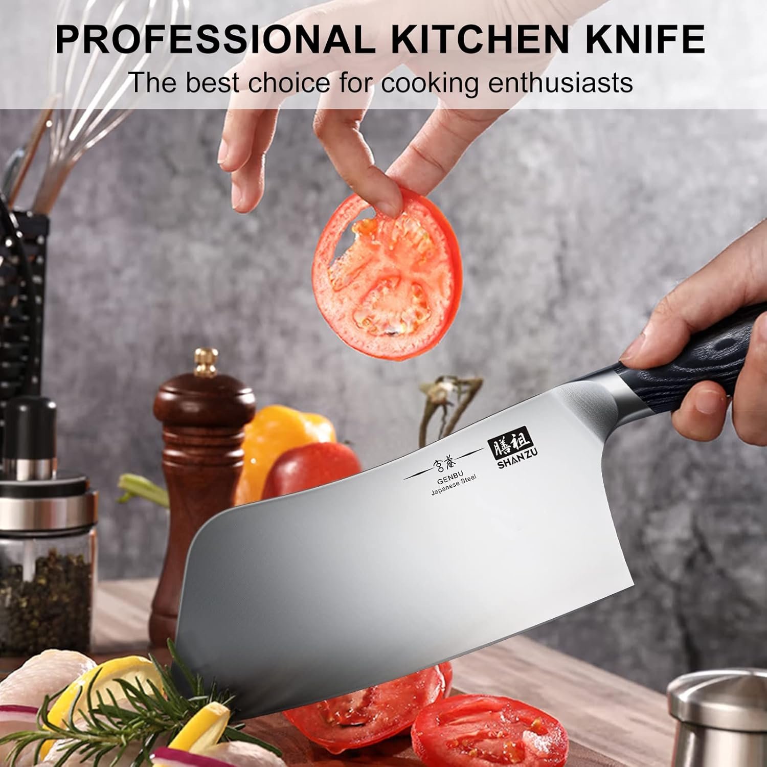 SHAN ZU - Juego de cuchillos para cocina con bloque, juego de cuchillos de cocina japoneses de acero súper con bloque extraíble y mango ergonómico K133, serie Black Tortoise Genbu - Imagen 19