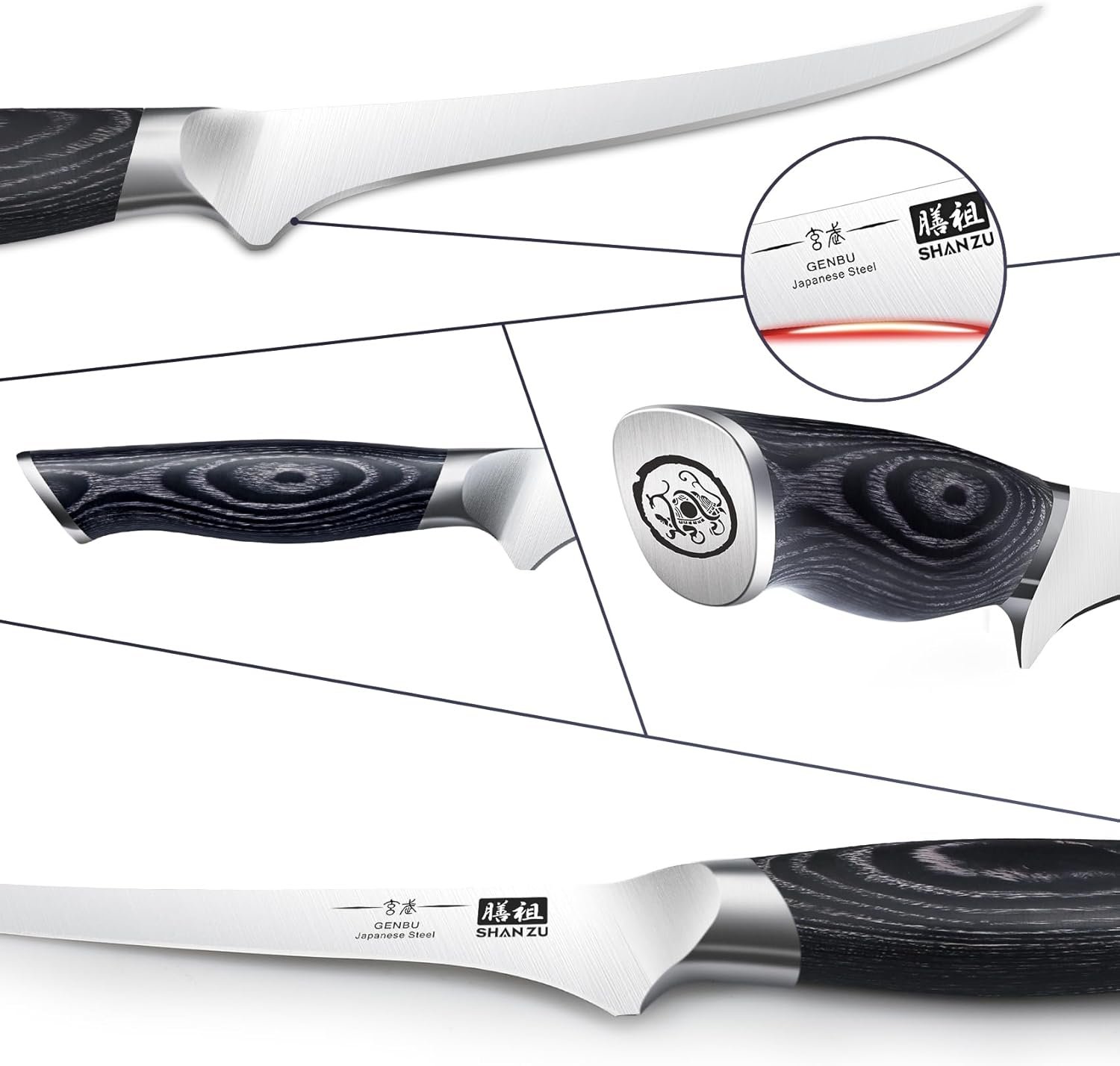 SHAN ZU - Juego de cuchillos para cocina con bloque, juego de cuchillos de cocina japoneses de acero súper con bloque extraíble y mango ergonómico K133, serie Black Tortoise Genbu - Imagen 29