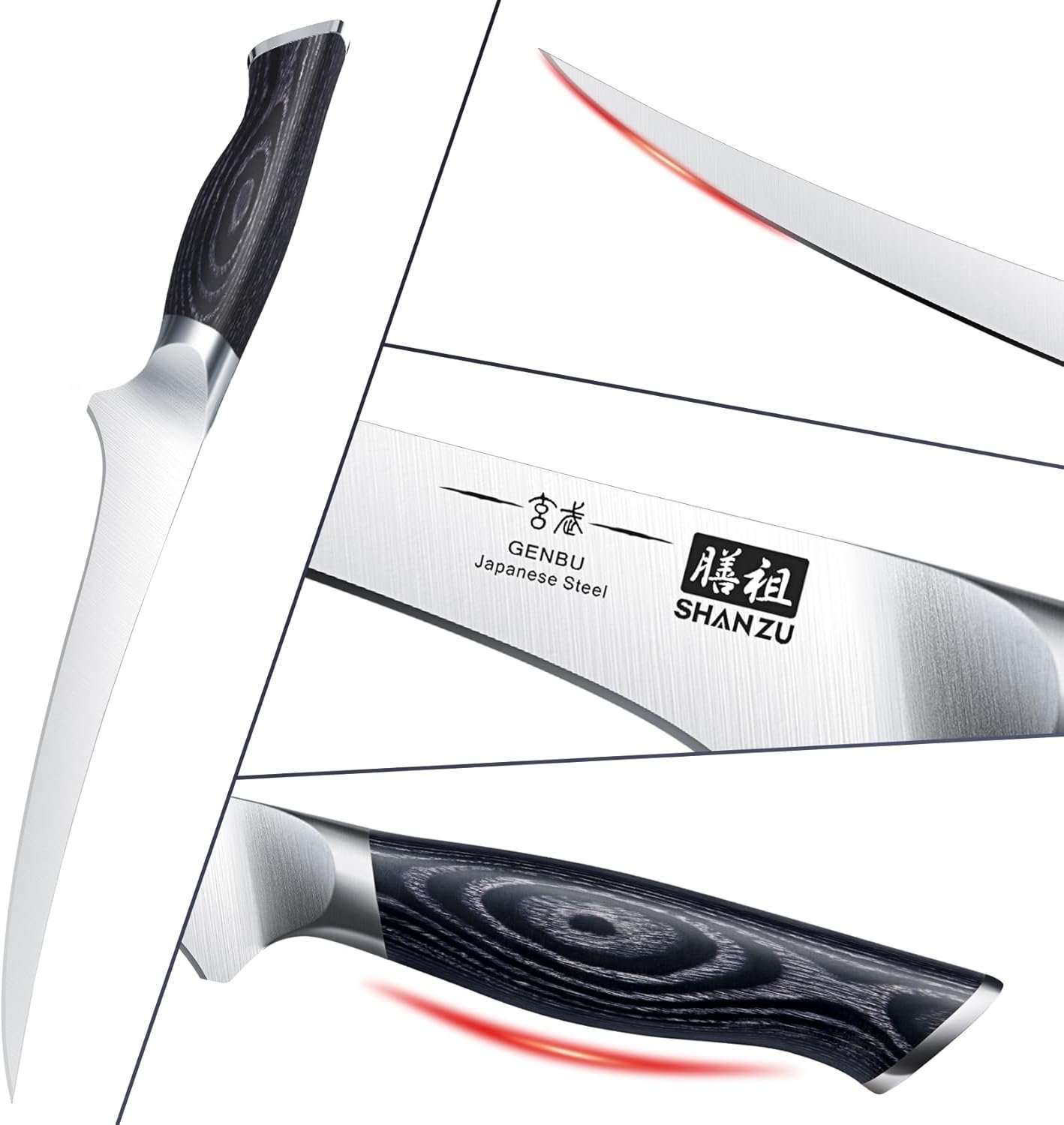 SHAN ZU - Juego de cuchillos para cocina con bloque, juego de cuchillos de cocina japoneses de acero súper con bloque extraíble y mango ergonómico K133, serie Black Tortoise Genbu - Imagen 30