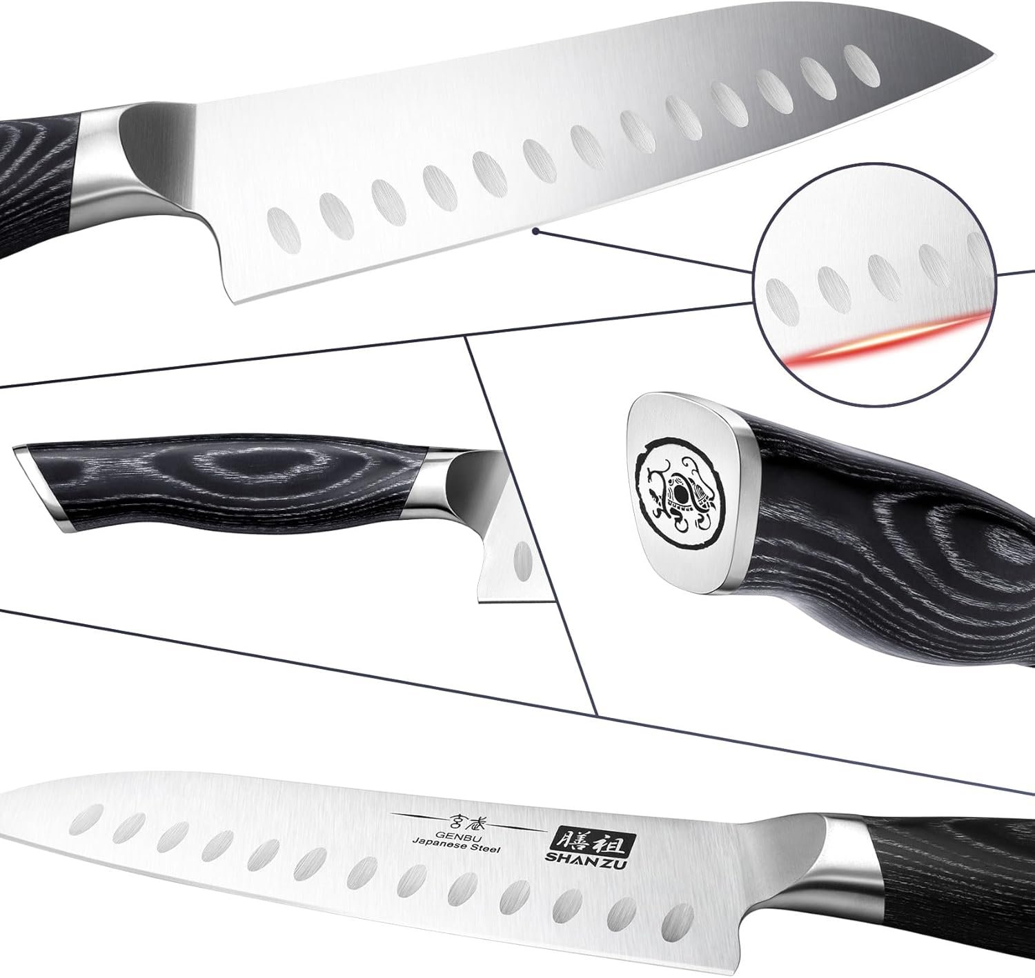 SHAN ZU - Juego de cuchillos para cocina con bloque, juego de cuchillos de cocina japoneses de acero súper con bloque extraíble y mango ergonómico K133, serie Black Tortoise Genbu - Imagen 36