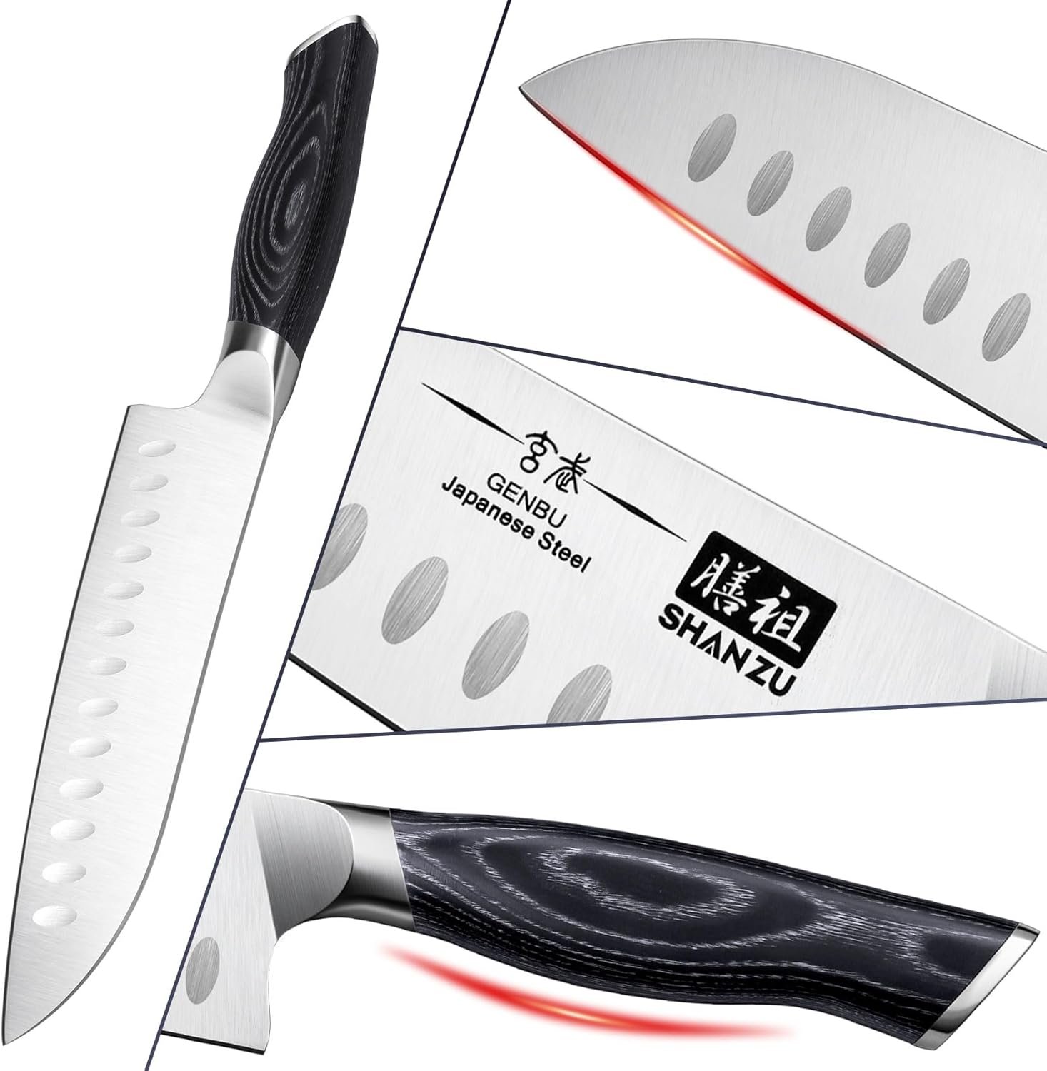 SHAN ZU - Juego de cuchillos para cocina con bloque, juego de cuchillos de cocina japoneses de acero súper con bloque extraíble y mango ergonómico K133, serie Black Tortoise Genbu - Imagen 37