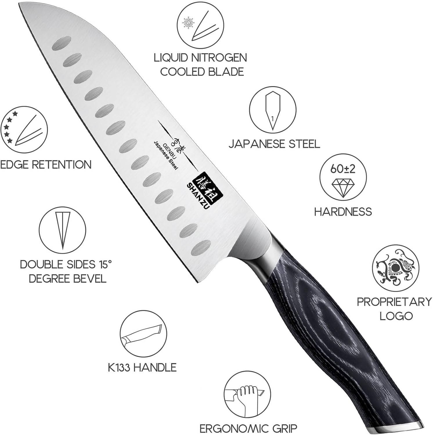 SHAN ZU - Juego de cuchillos para cocina con bloque, juego de cuchillos de cocina japoneses de acero súper con bloque extraíble y mango ergonómico K133, serie Black Tortoise Genbu - Imagen 38