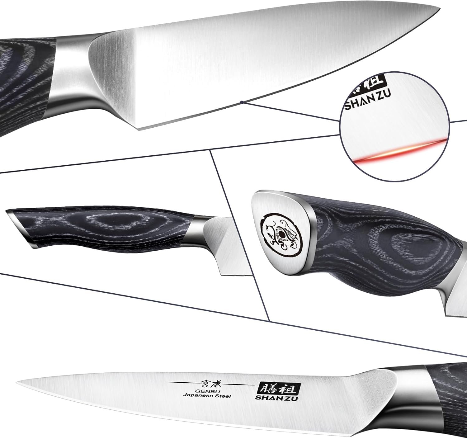 SHAN ZU - Juego de cuchillos para cocina con bloque, juego de cuchillos de cocina japoneses de acero súper con bloque extraíble y mango ergonómico K133, serie Black Tortoise Genbu - Imagen 44