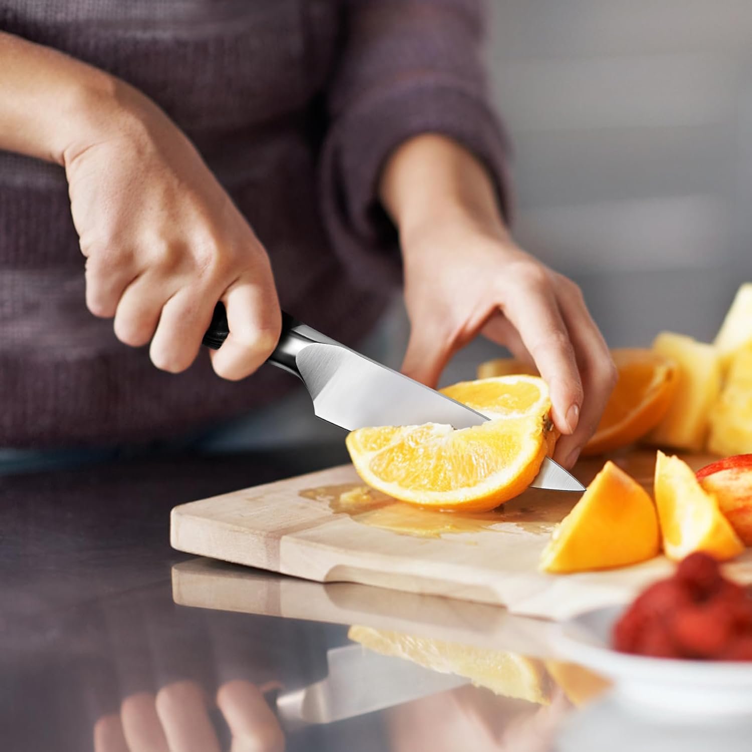 SHAN ZU - Juego de cuchillos para cocina con bloque, juego de cuchillos de cocina japoneses de acero súper con bloque extraíble y mango ergonómico K133, serie Black Tortoise Genbu - Imagen 49