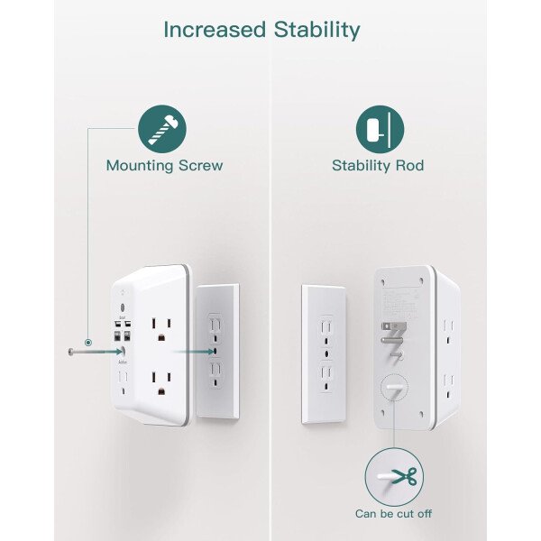 Addtam - Protector de sobretensiones, extensor de salida con luz nocturna, divisor de 5 salidas y 4 puertos USB (1 USB C), enchufe múltiple para el hogar, oficina, dormitorio, artículos esenciales - Image 18