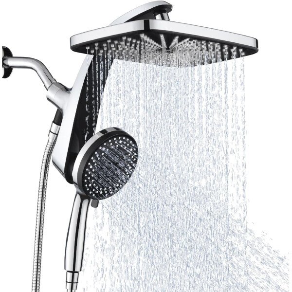 High Pressure Rain Shower Head: Upgrade Shower Heads with Handheld Spray Combo with Fixed Showerhead and 10 Sprays Handheld Shower Head, Detachable Shower head Built-in Magnetic Docking and Power Jets - Imagen 2
