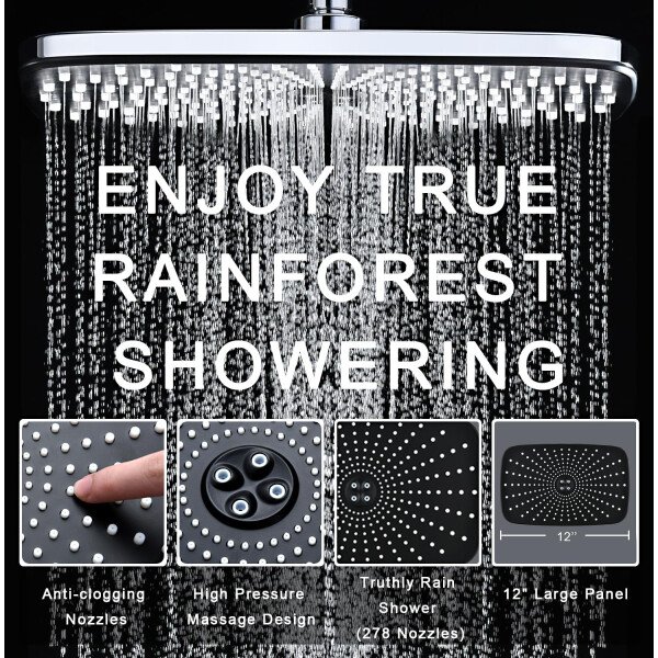 High Pressure Rain Shower Head: Upgrade Shower Heads with Handheld Spray Combo with Fixed Showerhead and 10 Sprays Handheld Shower Head, Detachable Shower head Built-in Magnetic Docking and Power Jets - Imagen 4