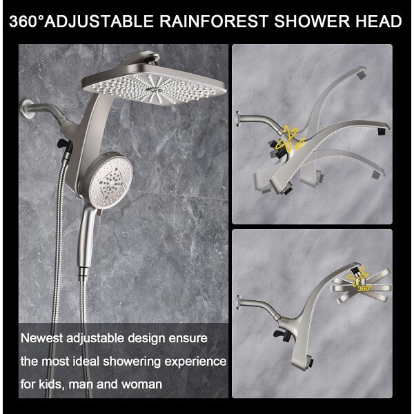 High Pressure Rain Shower Head: Upgrade Shower Heads with Handheld Spray Combo with Fixed Showerhead and 10 Sprays Handheld Shower Head, Detachable Shower head Built-in Magnetic Docking and Power Jets - Imagen 14