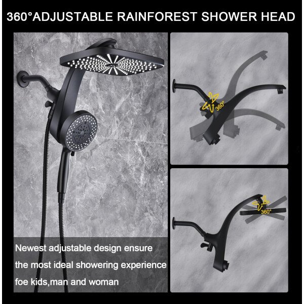 High Pressure Rain Shower Head: Upgrade Shower Heads with Handheld Spray Combo with Fixed Showerhead and 10 Sprays Handheld Shower Head, Detachable Shower head Built-in Magnetic Docking and Power Jets - Imagen 21