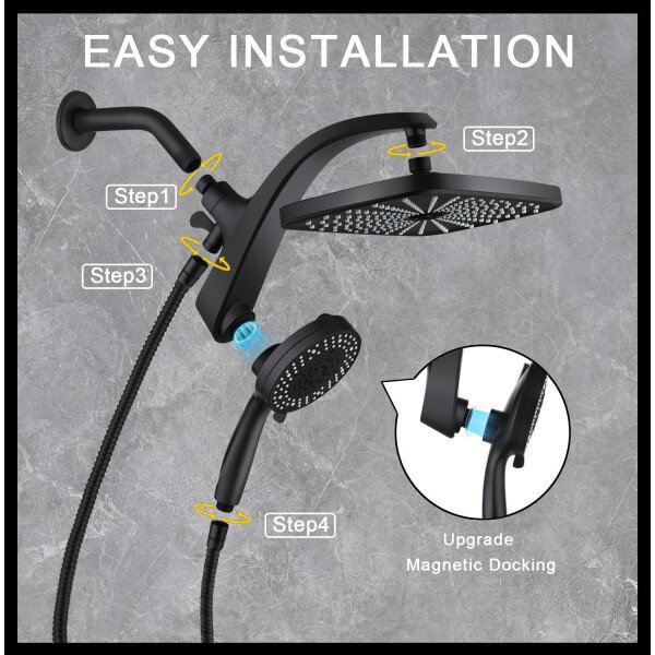 High Pressure Rain Shower Head: Upgrade Shower Heads with Handheld Spray Combo with Fixed Showerhead and 10 Sprays Handheld Shower Head, Detachable Shower head Built-in Magnetic Docking and Power Jets - Imagen 22