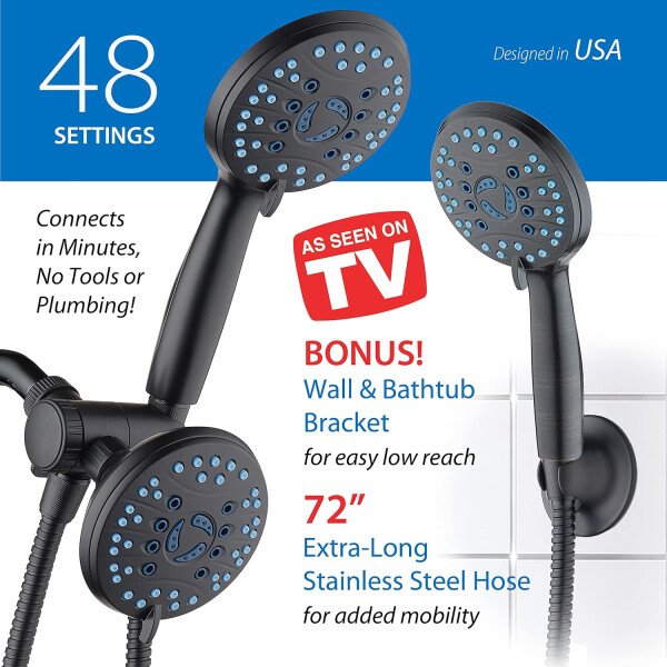AquaCare - Combo de cabezal de ducha de 3 vías de alta presión y lluvia de 48 ajustes, boquilla antiobstrucción, bañera, lavado a presión para azulejos y mascotas, manguera de acero inoxidable extra - Imagen 6