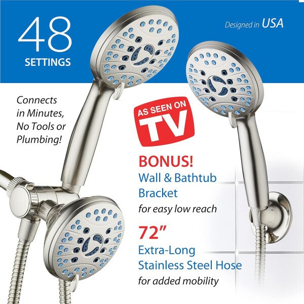 AquaCare - Combo de cabezal de ducha de 3 vías de alta presión y lluvia de 48 ajustes, boquilla antiobstrucción, bañera, lavado a presión para azulejos y mascotas, manguera de acero inoxidable extra - Imagen 15