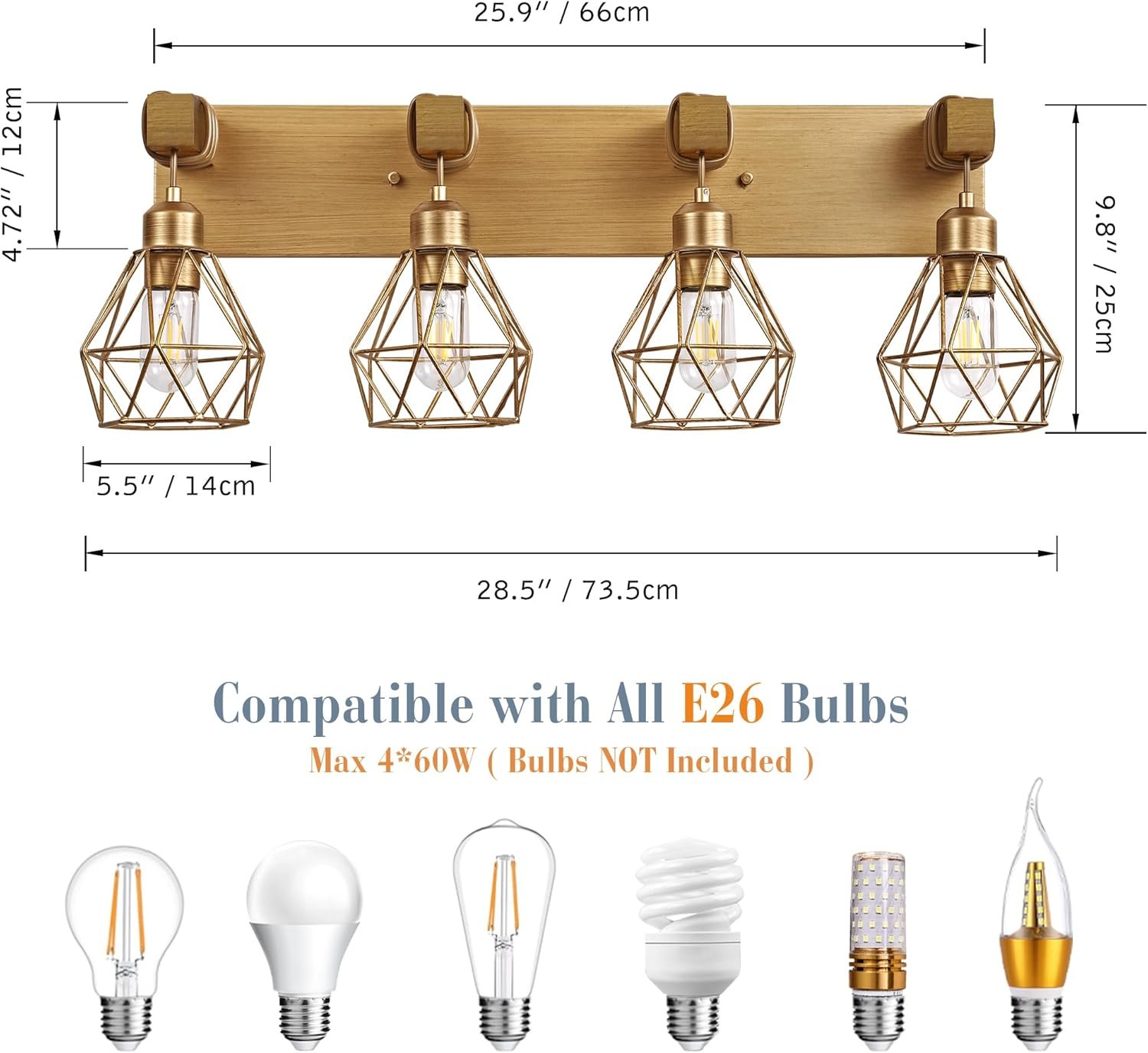 Lámpara de tocador de granja para baño, 3 luces de madera para tocador de baño, apliques rústicos con pantalla de metal para sala de estar, dormitorio, pasillo - Imagen 13