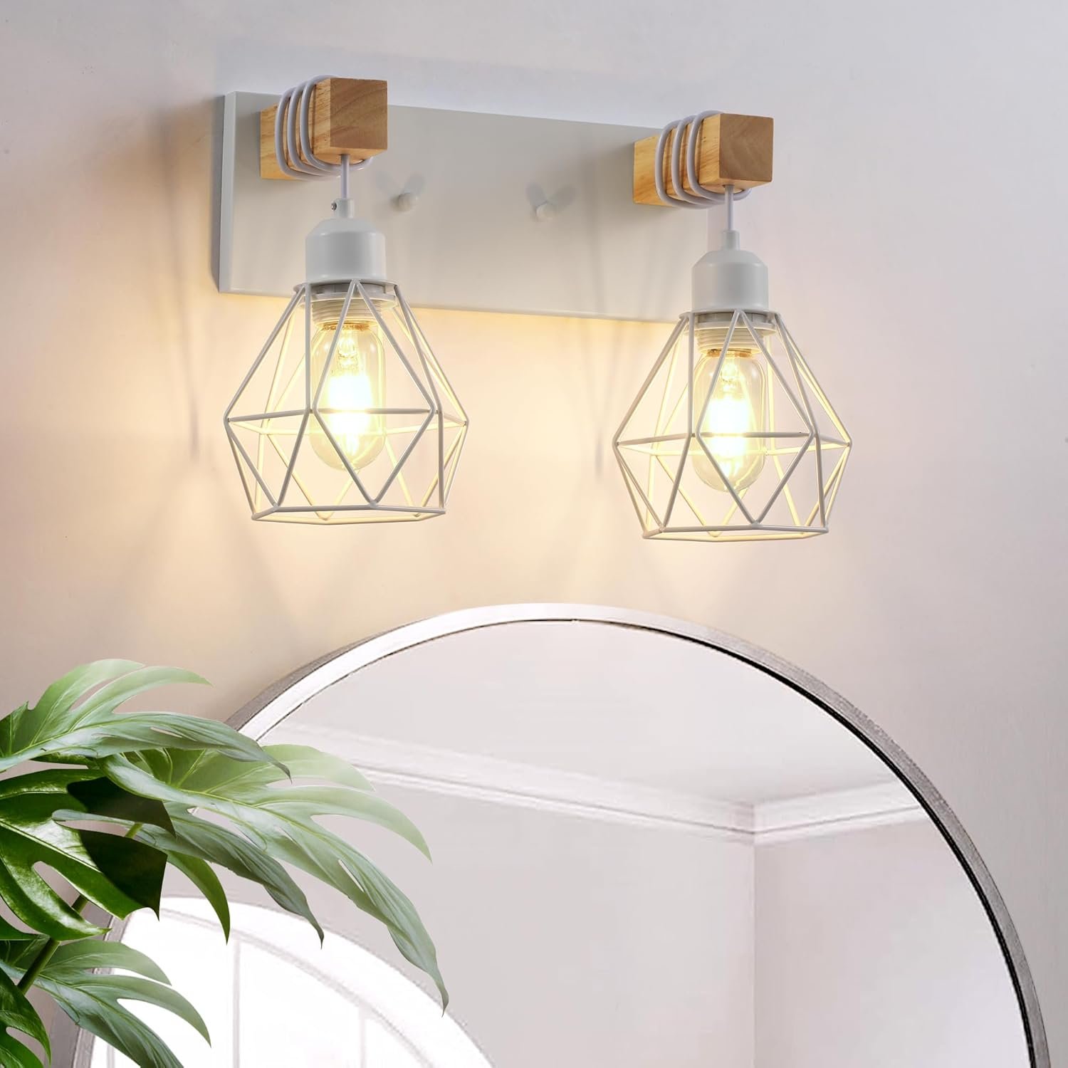 Lámpara de tocador de granja para baño, 3 luces de madera para tocador de baño, apliques rústicos con pantalla de metal para sala de estar, dormitorio, pasillo - Imagen 24