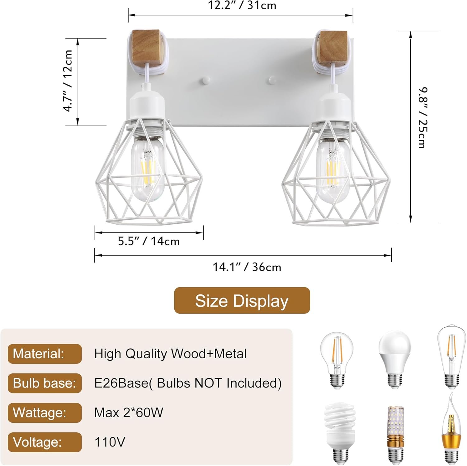 Lámpara de tocador de granja para baño, 3 luces de madera para tocador de baño, apliques rústicos con pantalla de metal para sala de estar, dormitorio, pasillo - Imagen 27