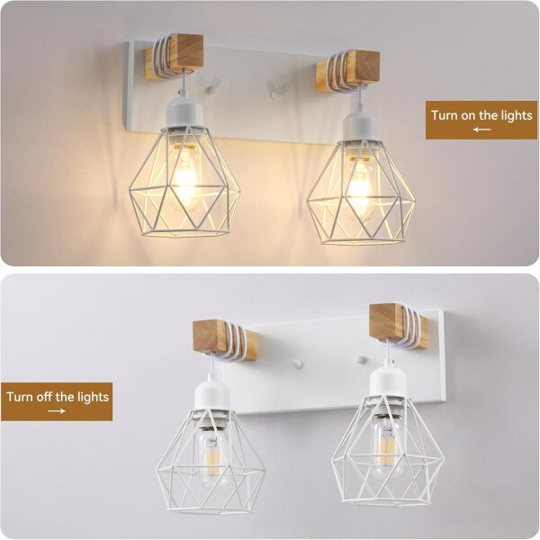 Lámpara de tocador de granja para baño, 3 luces de madera para tocador de baño, apliques rústicos con pantalla de metal para sala de estar, dormitorio, pasillo - Imagen 28