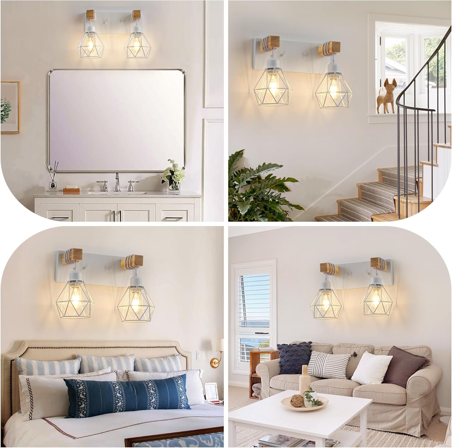 Lámpara de tocador de granja para baño, 3 luces de madera para tocador de baño, apliques rústicos con pantalla de metal para sala de estar, dormitorio, pasillo - Imagen 29