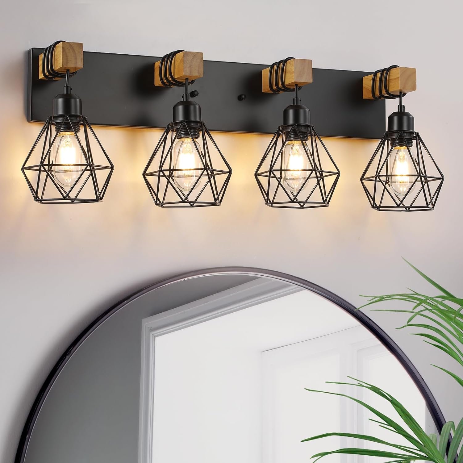 Lámpara de tocador de granja para baño, 3 luces de madera para tocador de baño, apliques rústicos con pantalla de metal para sala de estar, dormitorio, pasillo - Imagen 38