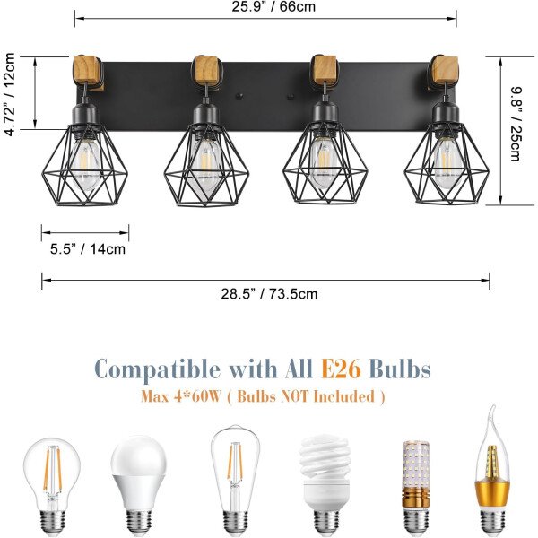 Lámpara de tocador de granja para baño, 3 luces de madera para tocador de baño, apliques rústicos con pantalla de metal para sala de estar, dormitorio, pasillo - Imagen 42