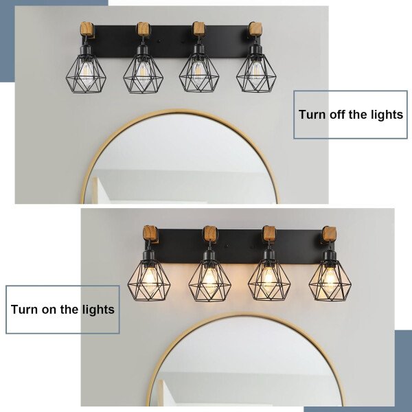 Lámpara de tocador de granja para baño, 3 luces de madera para tocador de baño, apliques rústicos con pantalla de metal para sala de estar, dormitorio, pasillo - Imagen 43
