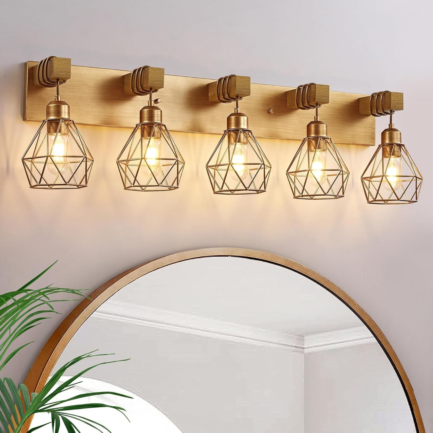 Lámpara de tocador de granja para baño, 3 luces de madera para tocador de baño, apliques rústicos con pantalla de metal para sala de estar, dormitorio, pasillo - Imagen 45