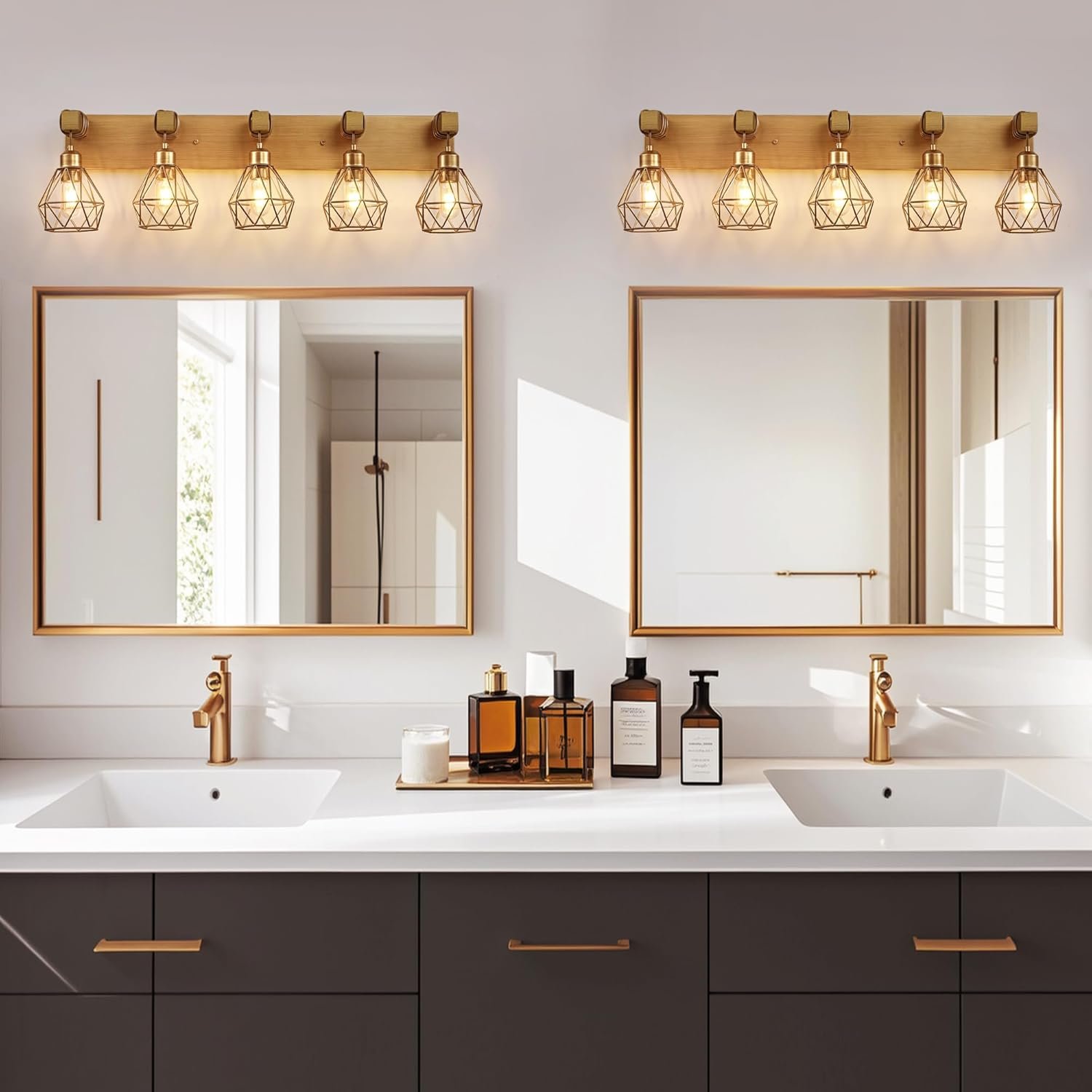 Lámpara de tocador de granja para baño, 3 luces de madera para tocador de baño, apliques rústicos con pantalla de metal para sala de estar, dormitorio, pasillo - Imagen 46