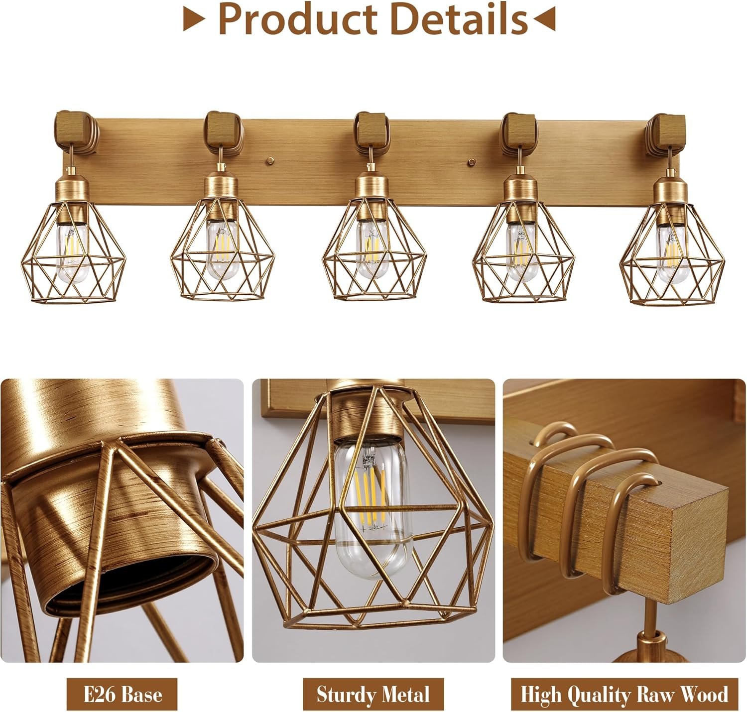 Lámpara de tocador de granja para baño, 3 luces de madera para tocador de baño, apliques rústicos con pantalla de metal para sala de estar, dormitorio, pasillo - Imagen 47