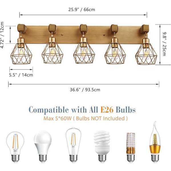 Lámpara de tocador de granja para baño, 3 luces de madera para tocador de baño, apliques rústicos con pantalla de metal para sala de estar, dormitorio, pasillo - Imagen 48