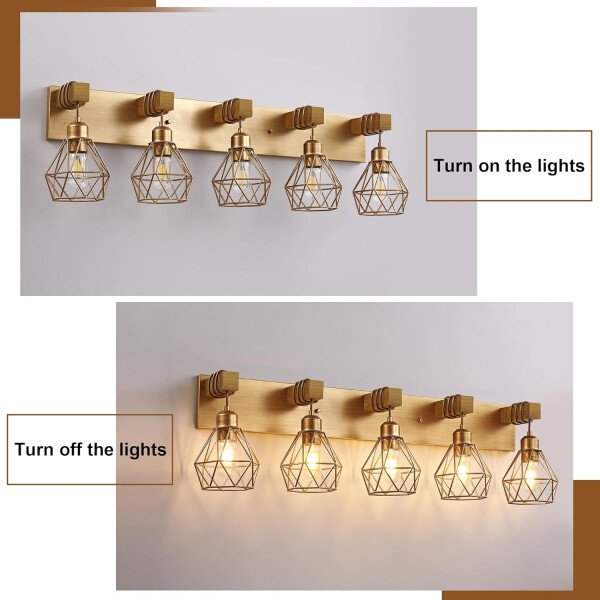 Lámpara de tocador de granja para baño, 3 luces de madera para tocador de baño, apliques rústicos con pantalla de metal para sala de estar, dormitorio, pasillo - Imagen 49