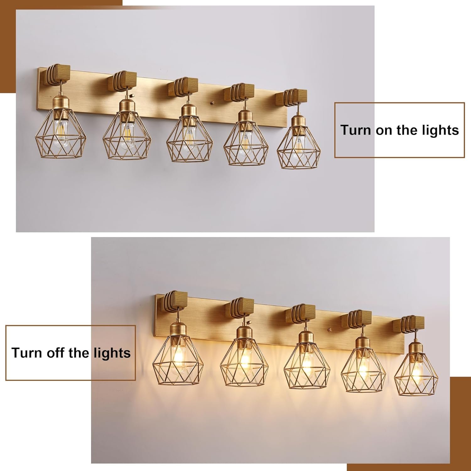 Lámpara de tocador de granja para baño, 3 luces de madera para tocador de baño, apliques rústicos con pantalla de metal para sala de estar, dormitorio, pasillo - Imagen 49