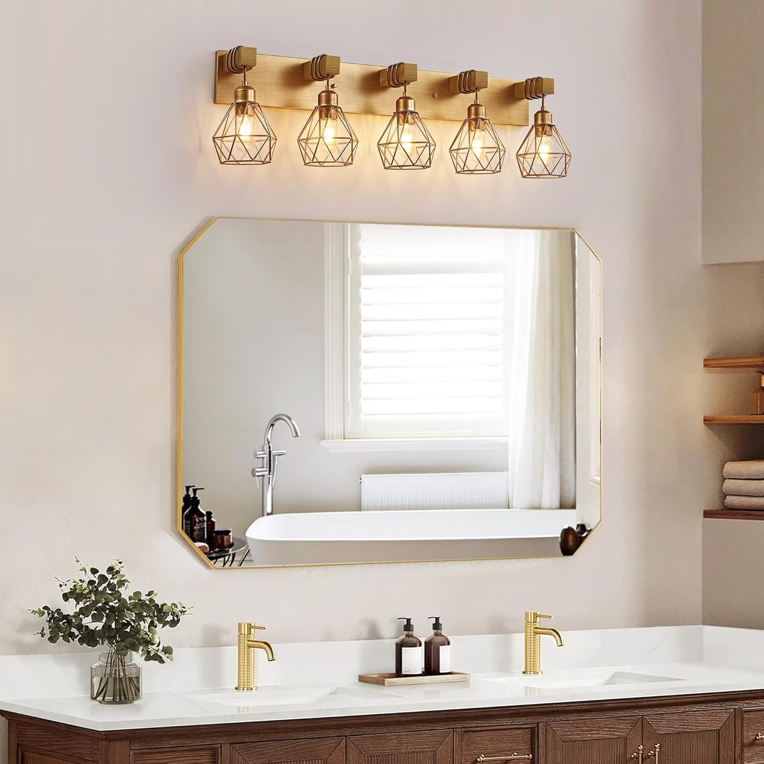 Lámpara de tocador de granja para baño, 3 luces de madera para tocador de baño, apliques rústicos con pantalla de metal para sala de estar, dormitorio, pasillo - Imagen 50