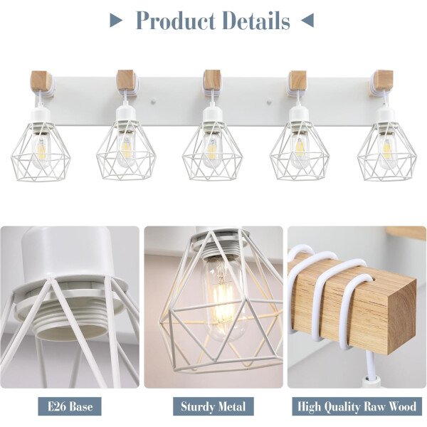 Lámpara de tocador de granja para baño, 3 luces de madera para tocador de baño, apliques rústicos con pantalla de metal para sala de estar, dormitorio, pasillo - Imagen 53