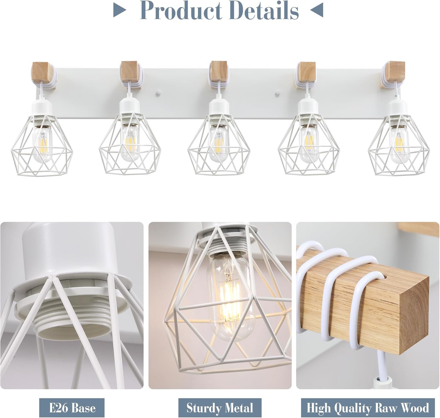 Lámpara de tocador de granja para baño, 3 luces de madera para tocador de baño, apliques rústicos con pantalla de metal para sala de estar, dormitorio, pasillo - Imagen 53