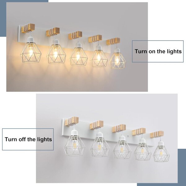 Lámpara de tocador de granja para baño, 3 luces de madera para tocador de baño, apliques rústicos con pantalla de metal para sala de estar, dormitorio, pasillo - Imagen 55