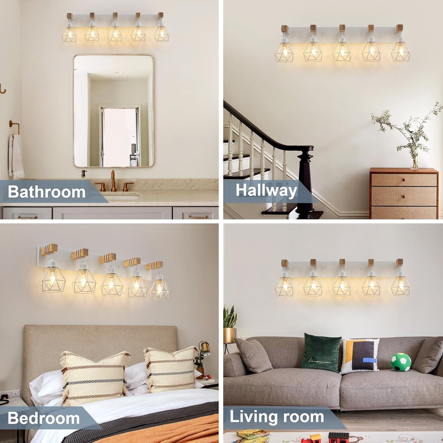 Lámpara de tocador de granja para baño, 3 luces de madera para tocador de baño, apliques rústicos con pantalla de metal para sala de estar, dormitorio, pasillo - Imagen 56