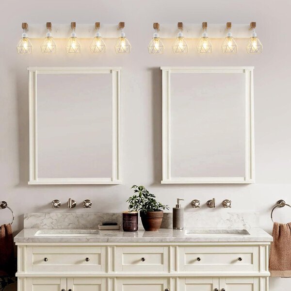Lámpara de tocador de granja para baño, 3 luces de madera para tocador de baño, apliques rústicos con pantalla de metal para sala de estar, dormitorio, pasillo - Imagen 57