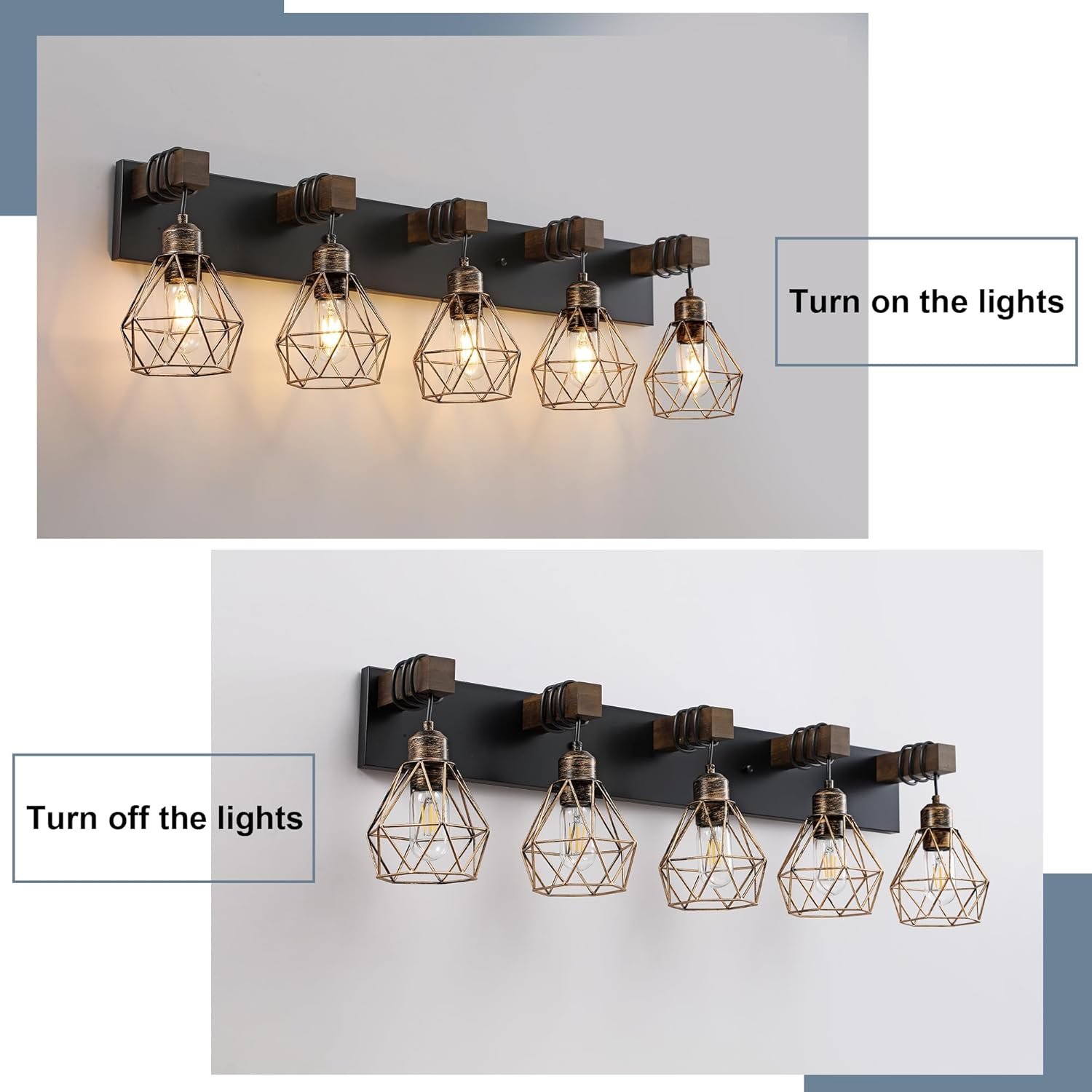 Lámpara de tocador de granja para baño, 3 luces de madera para tocador de baño, apliques rústicos con pantalla de metal para sala de estar, dormitorio, pasillo - Imagen 62