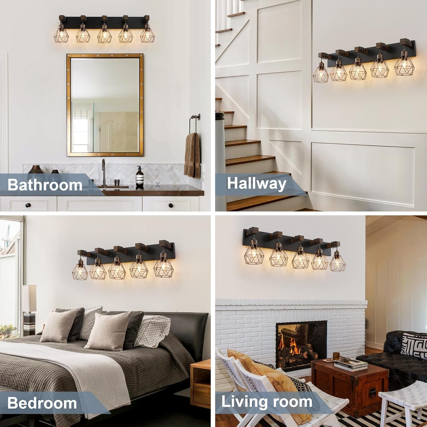 Lámpara de tocador de granja para baño, 3 luces de madera para tocador de baño, apliques rústicos con pantalla de metal para sala de estar, dormitorio, pasillo - Imagen 64