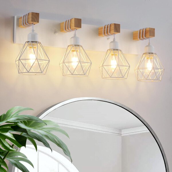 Lámpara de tocador de granja para baño, 3 luces de madera para tocador de baño, apliques rústicos con pantalla de metal para sala de estar, dormitorio, pasillo - Imagen 65