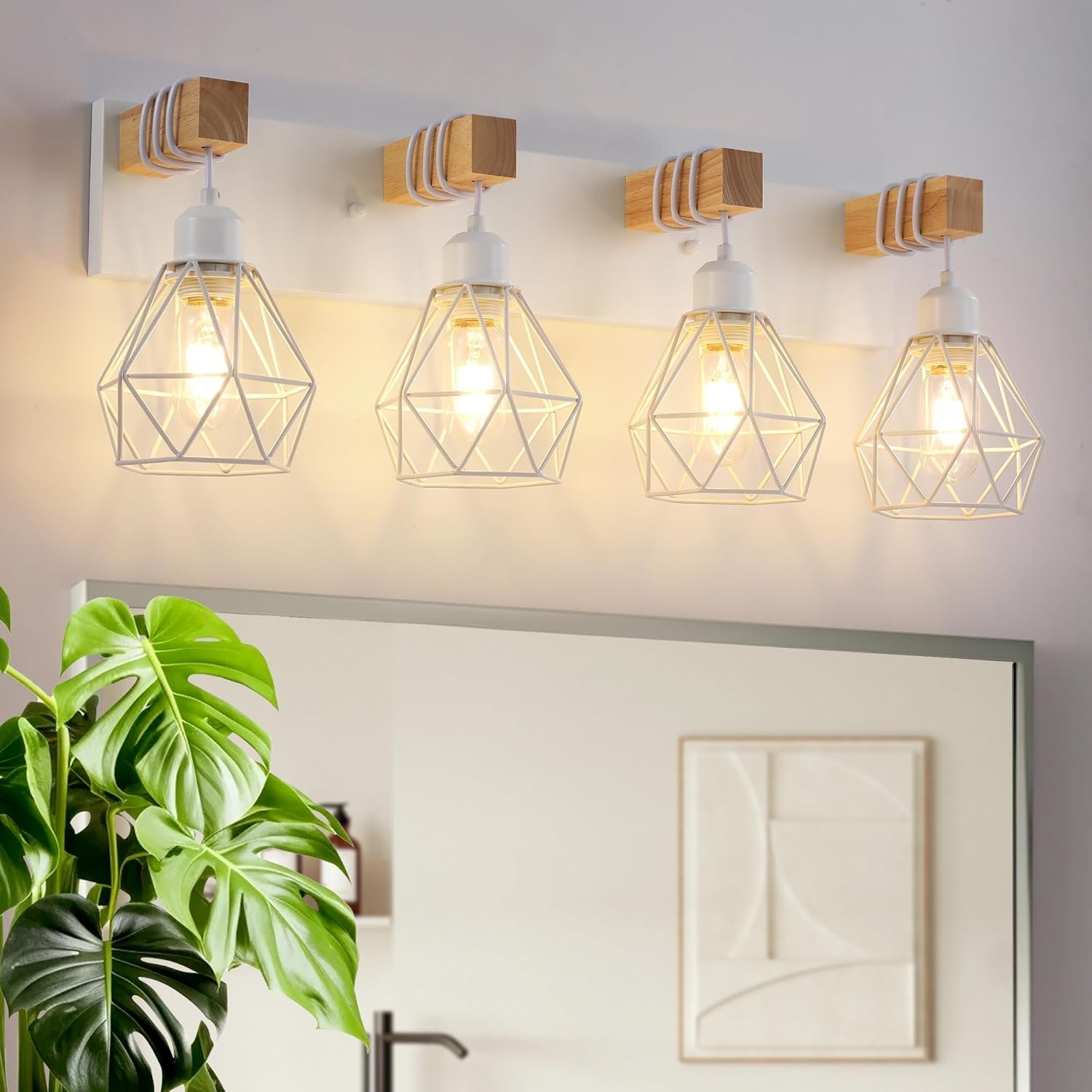 Lámpara de tocador de granja para baño, 3 luces de madera para tocador de baño, apliques rústicos con pantalla de metal para sala de estar, dormitorio, pasillo - Imagen 66