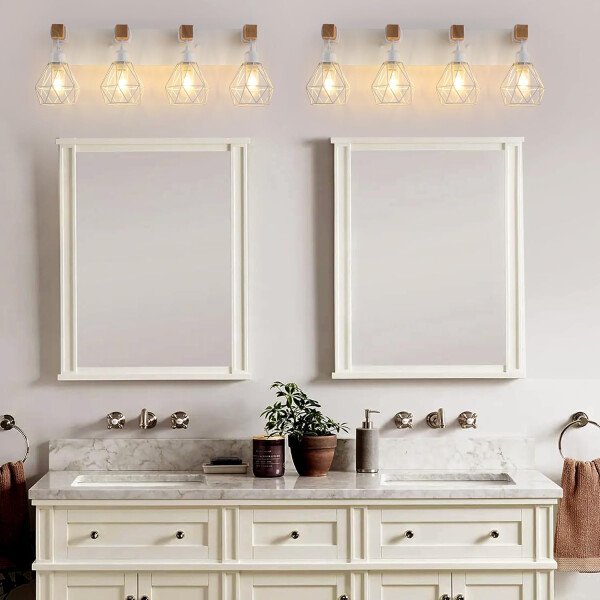 Lámpara de tocador de granja para baño, 3 luces de madera para tocador de baño, apliques rústicos con pantalla de metal para sala de estar, dormitorio, pasillo - Imagen 68