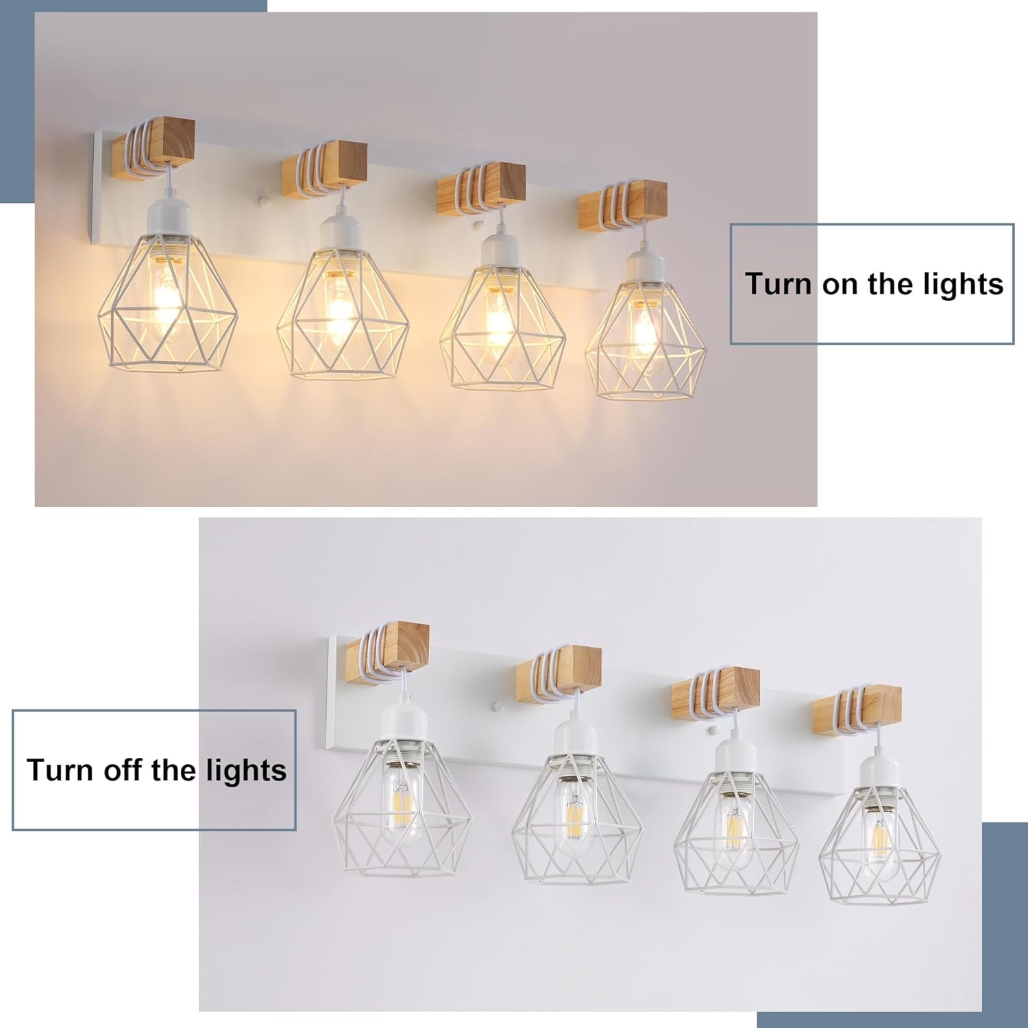 Lámpara de tocador de granja para baño, 3 luces de madera para tocador de baño, apliques rústicos con pantalla de metal para sala de estar, dormitorio, pasillo - Imagen 69