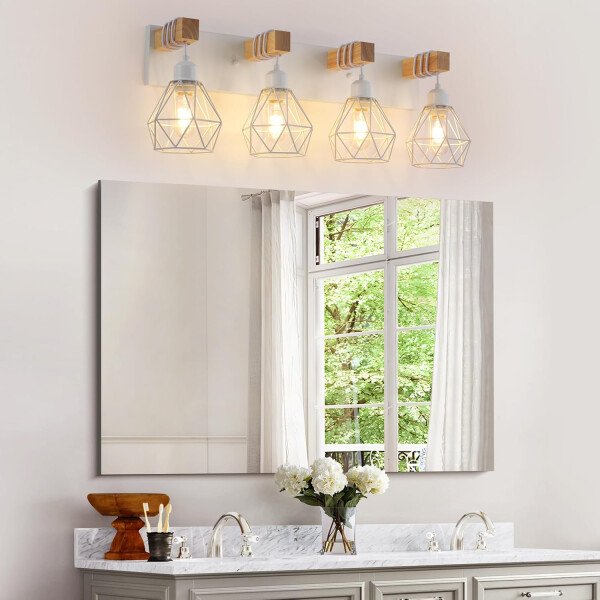 Lámpara de tocador de granja para baño, 3 luces de madera para tocador de baño, apliques rústicos con pantalla de metal para sala de estar, dormitorio, pasillo - Imagen 70