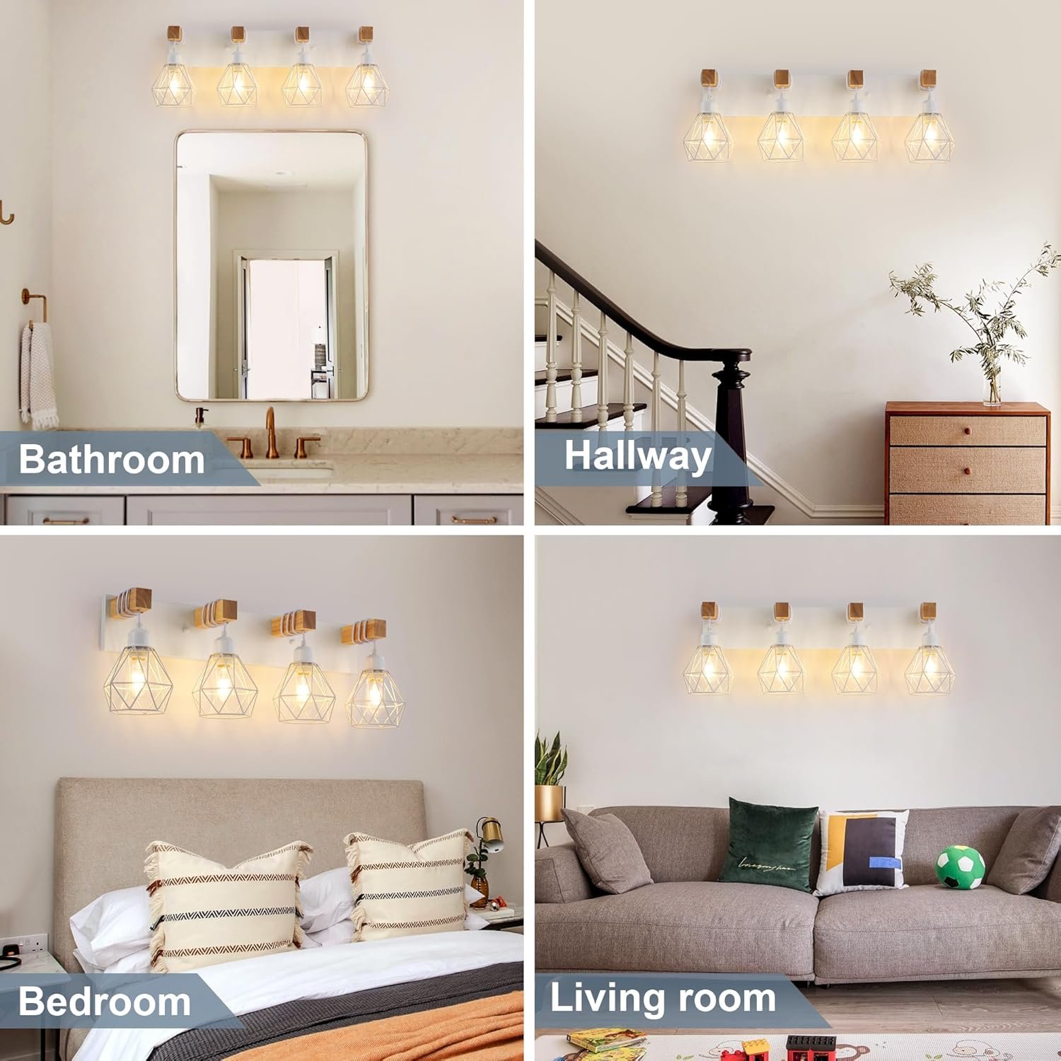 Lámpara de tocador de granja para baño, 3 luces de madera para tocador de baño, apliques rústicos con pantalla de metal para sala de estar, dormitorio, pasillo - Imagen 71