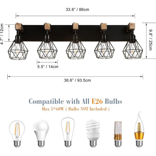 Lámpara de tocador de granja para baño, 3 luces de madera para tocador de baño, apliques rústicos con pantalla de metal para sala de estar, dormitorio, pasillo - Imagen 74
