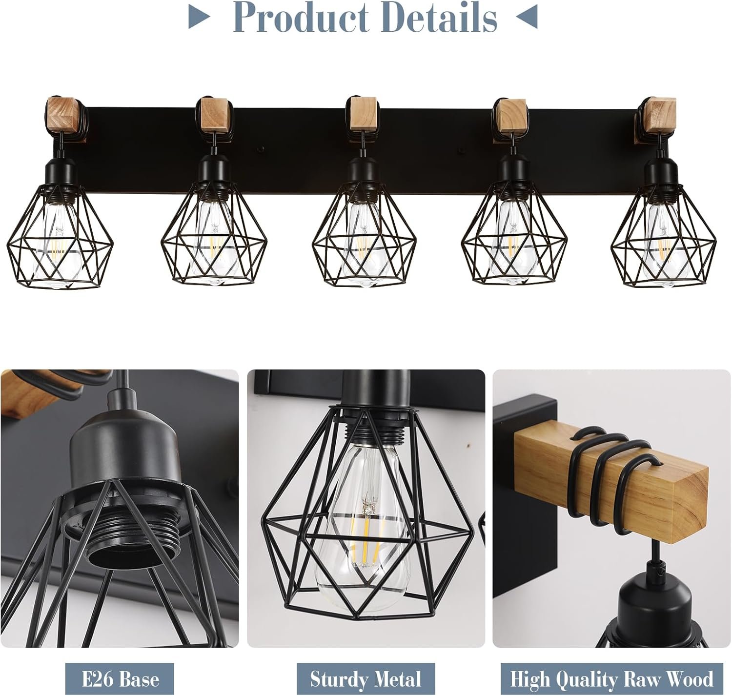 Lámpara de tocador de granja para baño, 3 luces de madera para tocador de baño, apliques rústicos con pantalla de metal para sala de estar, dormitorio, pasillo - Imagen 75